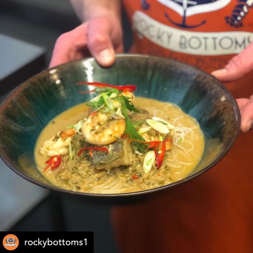 Chili and garlic Thai style king prawns and cod over rice noodles was definitely a favorite today 🦐 🌶 🍲