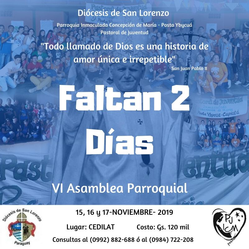 Pjinmaculadapy's tweet photo. Estamos a 2 días de nuestra VI Asamblea Parroquial🥳.
 Estemos en oración por nuestra Asamblea que está cada día más cerca🙏🏻🥰❤
✔En la segunda imagen te dejamos la info sobre que debes llevar para los 3 días de Asamblea 🥰🎒👕👖👟
#VI_ASAMBLEAPARROQUIAL🙏🏻💙 
#PJICMPOSTA❤ https://t.co/MBRi7YoknT