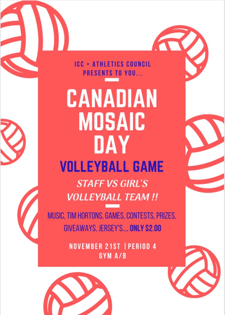 FatherBICC's tweet photo. Our Canadian Mosaic Day is just one week away!!! If you wish to watch please sign up with your fourth period class. Full classes get a guaranteed spot so bring in your toonies tomorrow, and sign up before you miss out! Get excited and let’s be proud of our nation!!🇨🇦❤️ https://t.co/msixiUrMU5