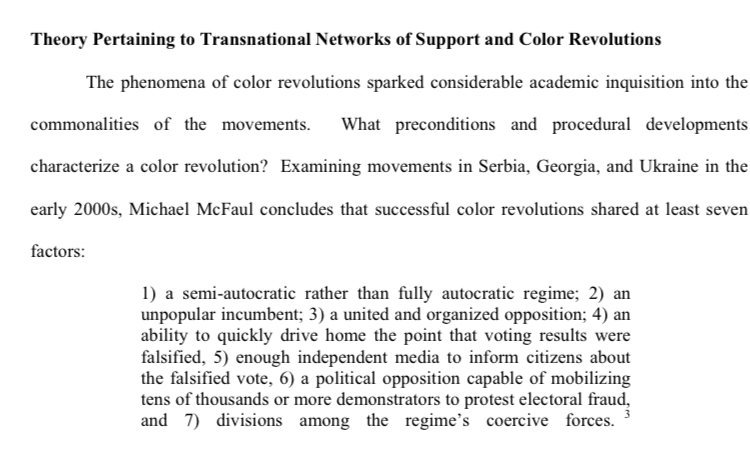 Was this actual policy? To encourage civil unrest and revolution? Maybe. Former Russian Ambassador Michael McFaul defined the successful elements of a color revolution. That is basically what Maidan and Arab Spring were. /25