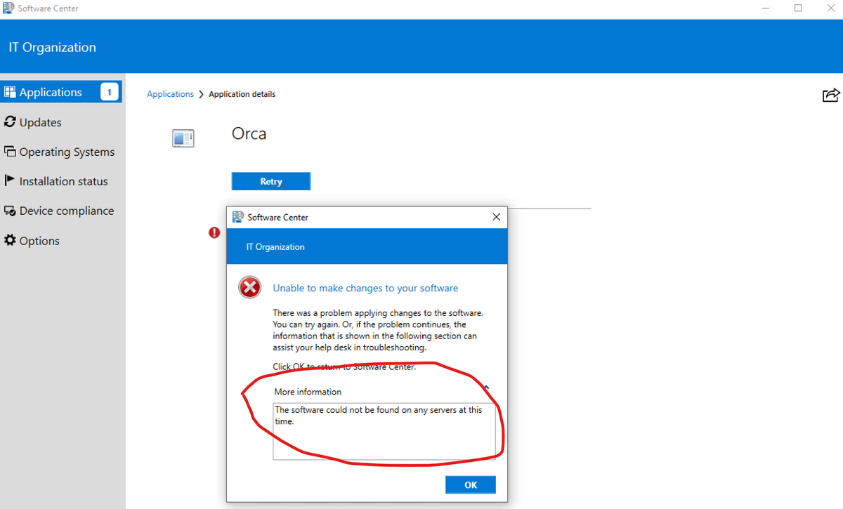 CHandschuher's tweet photo. RT AaronCzechowski "RT itsAniket_: mattdunlop We fixed the error description in #SoftwareCenter. #MMSJazz #JamSessions #ConfigMgr #MEMCM ToshConfigMgr sirescreek djammmer https://t.co/Hvv34QOby4"