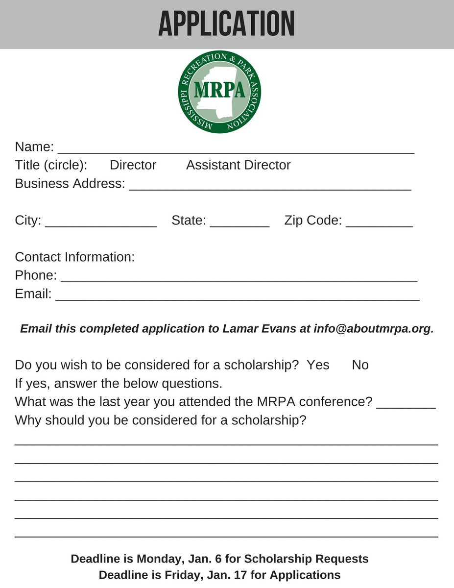 GL_parksguy's tweet photo. Excited that the @MSRECPARK Board has worked hard to create this new program. Scholarships are available, as are sponsorship opportunities. For the printable application, or to register and pay online go here - https://t.co/25NGBKoRVb. https://t.co/Mc4yDHQTgv