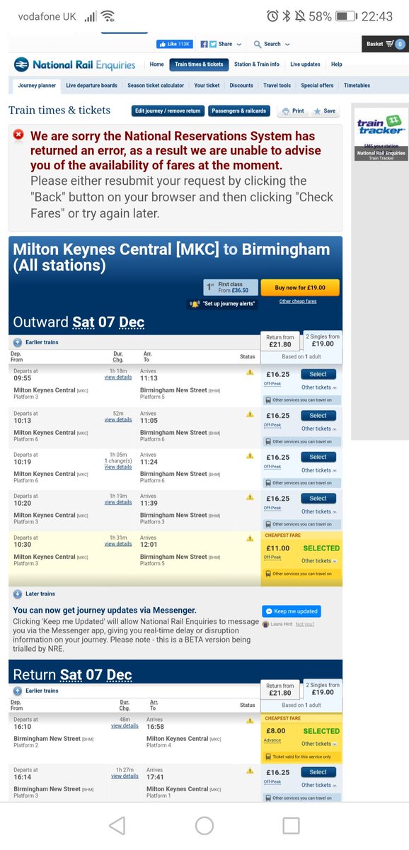 HirdLaura's tweet photo. @nationalrailenq Ah yes thanks. Strange it still has this message at the top but the train times underneath. Thanks for your help 😊 https://t.co/315ZruhqGY