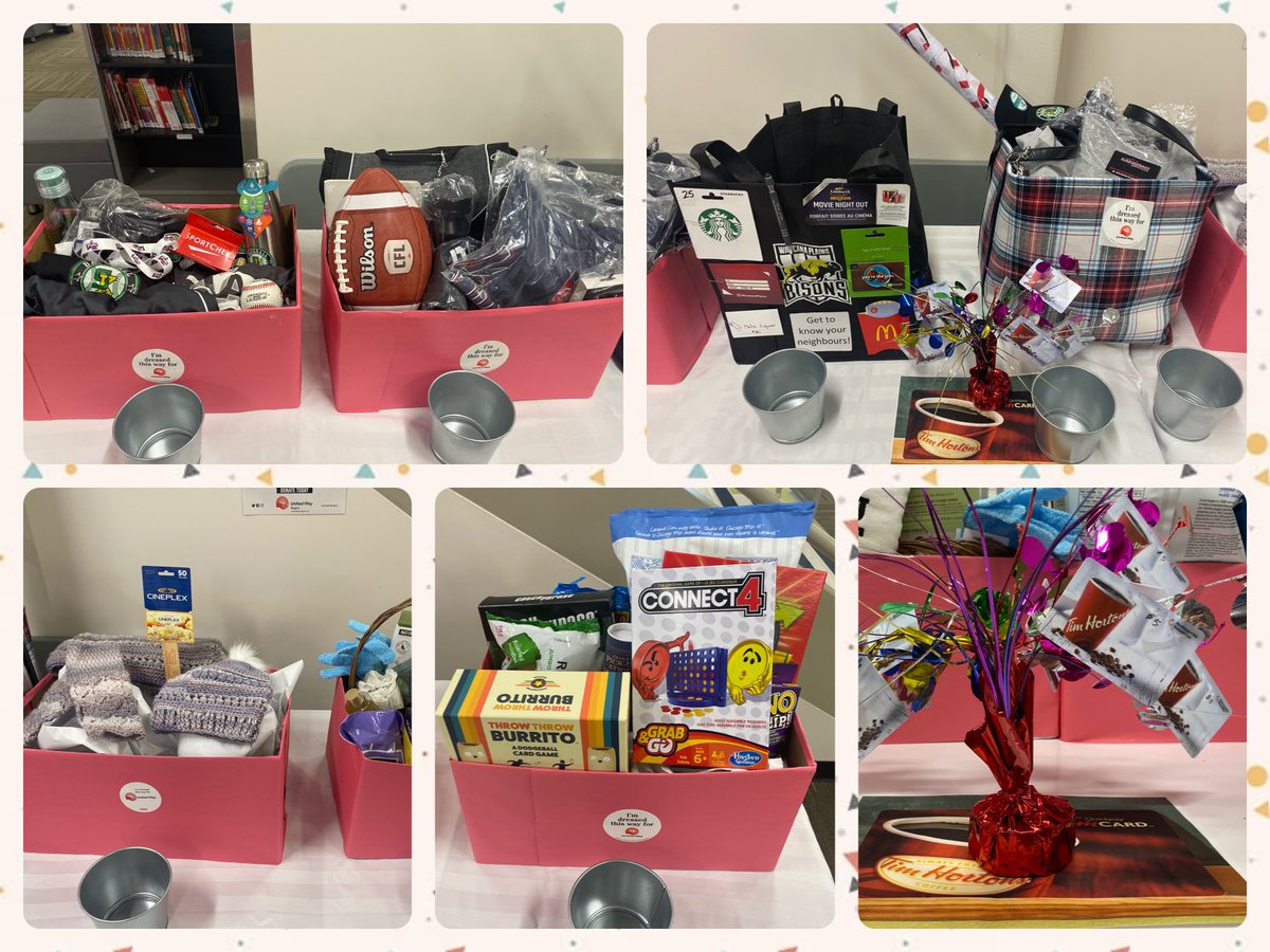 jules__ann's tweet photo. We are all set and ready for our @RBE_UnitedWay @UnitedWayRegina Box Raffle!! Thanks to all the @WascanaPlains teachers for your awesome donations!  Come visit us at the United Way table during our conferences on Friday. We’ll be waiting with tickets and a smile! @KPechey https://t.co/aVqJvBX9hb