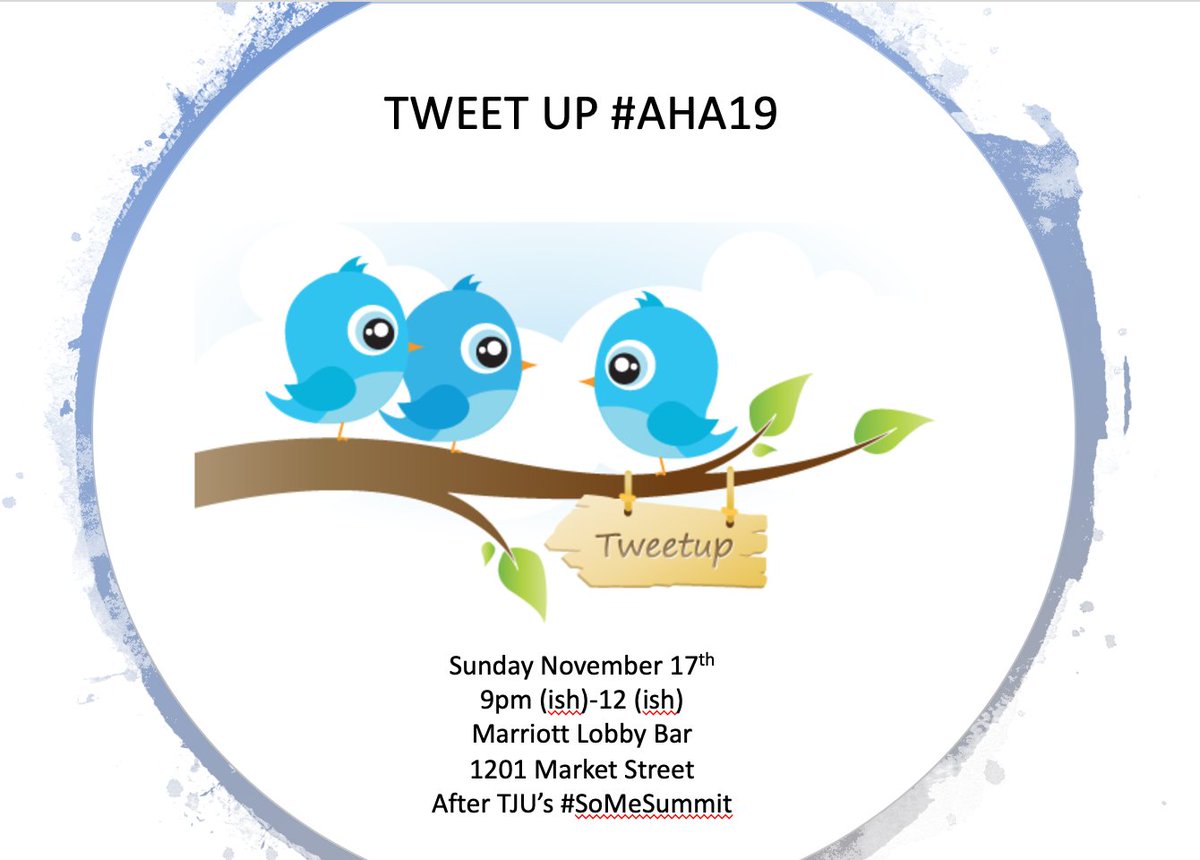 DrMarthaGulati's tweet photo. #AHA19 @AHAMeetings #TweetUp Everyone welcome to come tweet & meet IRL #CardioTwitter. #Selfies with @mmamas1973 free! Drinks on you!Sunday Nov 17 9-12pm at Marriott Lobby Bar after @TJUHospital #SoMeSummit @hvanspall @ErinMichos @iamritu @IAmDrIbrahim @AnastasiaSMihai @khurramn1 https://t.co/u38B0dWOfr