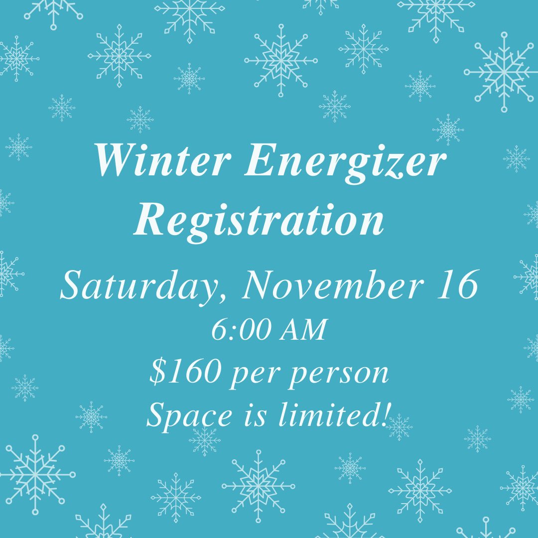 MASCstuco's tweet photo. Winter Energizer registration opens on Saturday at 6am. Set your alarms and reserve your spot. Energizer is held on the Saturday- Monday of MLKjr Weekend in January. #MASCxWE https://t.co/C6VGJ20KUE