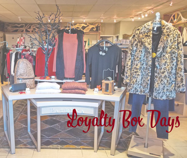 PatrykaDesigns's tweet photo. $100 Loyalty Box Days! Thurs. Nov. 14 to Sat. Nov. 16. Free $100 Box when you come in and purchase over $50 (before taxes). Limit one per customer. https://t.co/RUEbEqCnBw https://t.co/OSLGpT5zyN
