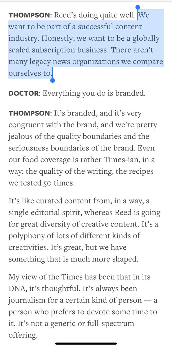 NYT CEO on the NYT “brand”  https://www.niemanlab.org/2019/11/newsonomics-ceo-mark-thompson-on-offering-more-and-more-new-york-times-and-charging-more-for-it/