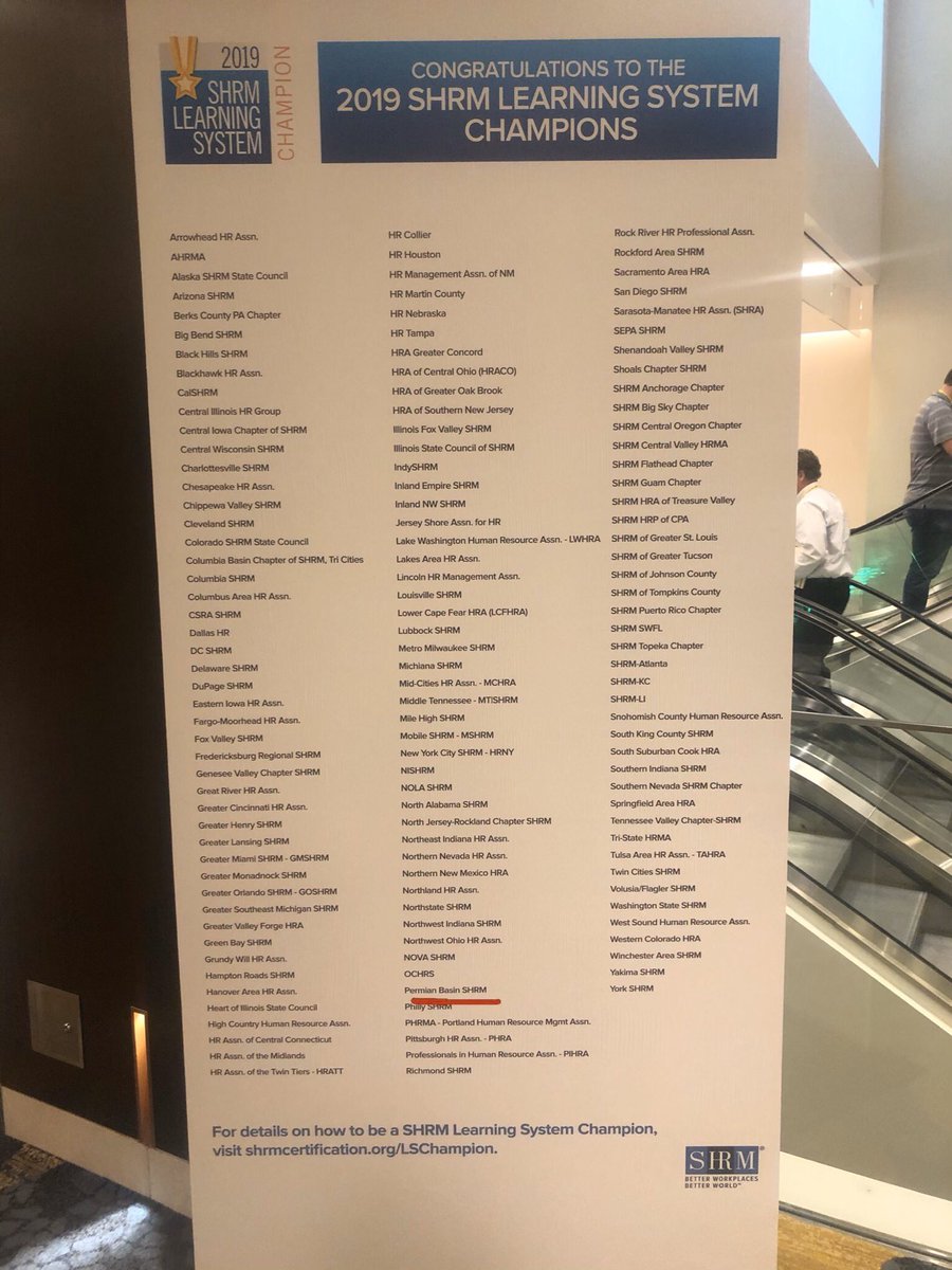 Our President-Elect, Kevin Dawson is at the #SHRM Volunteer Leaders Business Meeting in Washington DC this week. He’ll be sharing posts from the event, and he even found our chapter listed on the 2019 SHRM Learning Champions List. You can see it underlined in red. #pbshrm #TXSHRM