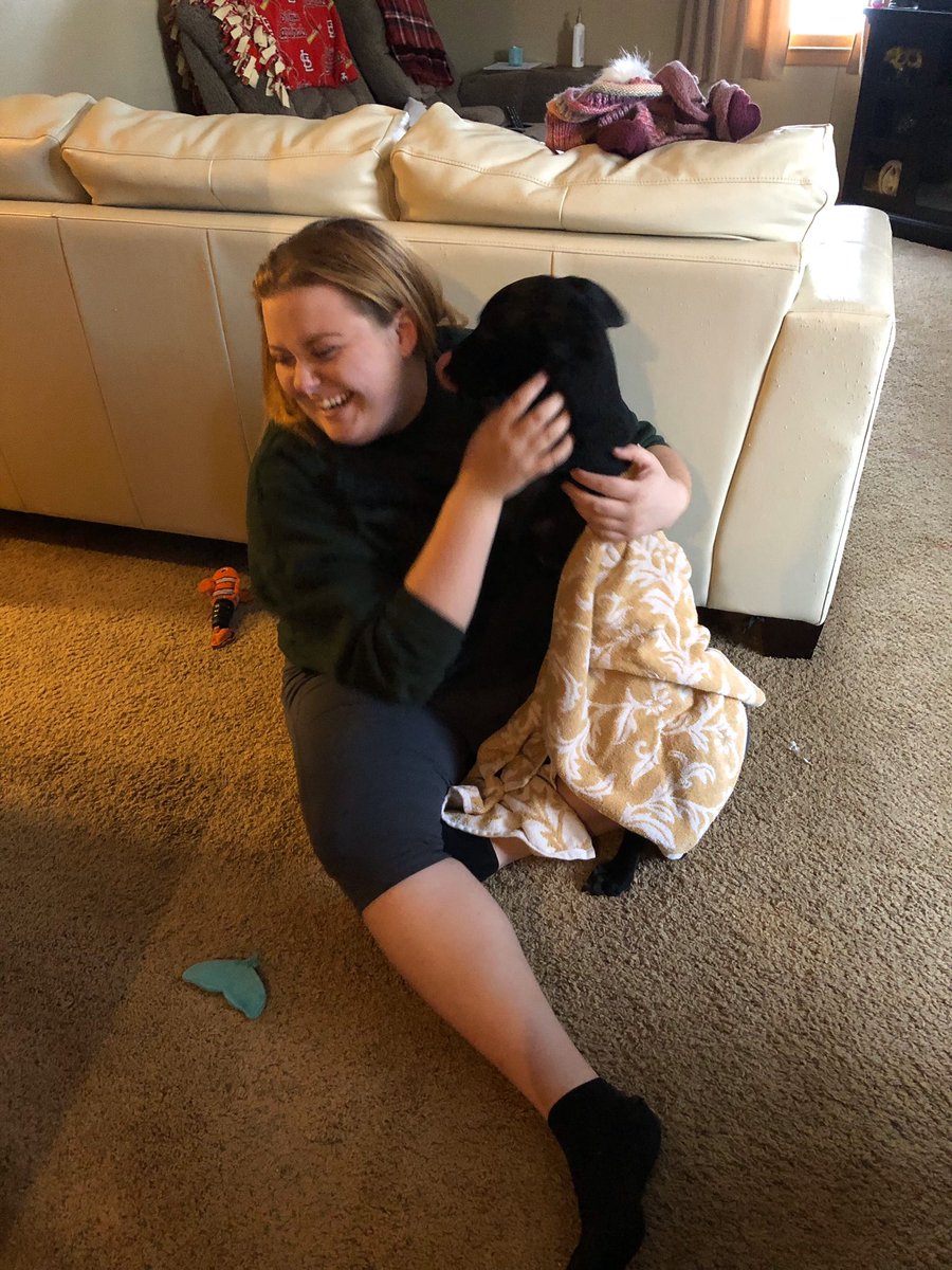 KileyGudehus's tweet photo. Cooper got to play at the dog park for the first time today! We got a bath when we got home (so that we aren’t smelly for when dad comes home Friday!) and now cuddles for this tired pup 💓 https://t.co/q7P0okgUoM