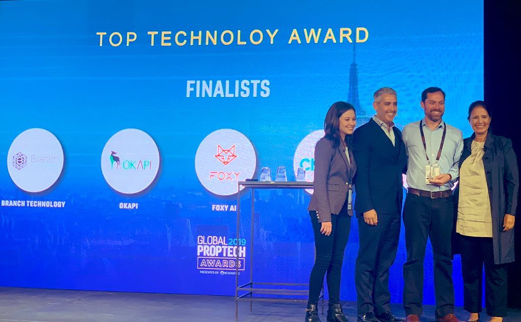 The #GlobalPropTechAwards Top Technology Award goes to <a href="/BranchTechno/">Branch Technology</a> at #MIPIMPropTechNYC w/ <a href="/MetaPropNYC/">MetaProp</a> #NYCRETechWeek #CRE #MetaProp #NYCTech