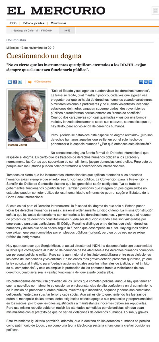 hcorralt's tweet photo. Comparto mi columna de hoy en EM; sobre el dogma de que sólo el Estado y sus agentes pueden violar DD.HH.: https://t.co/Xm2AK2uD72
