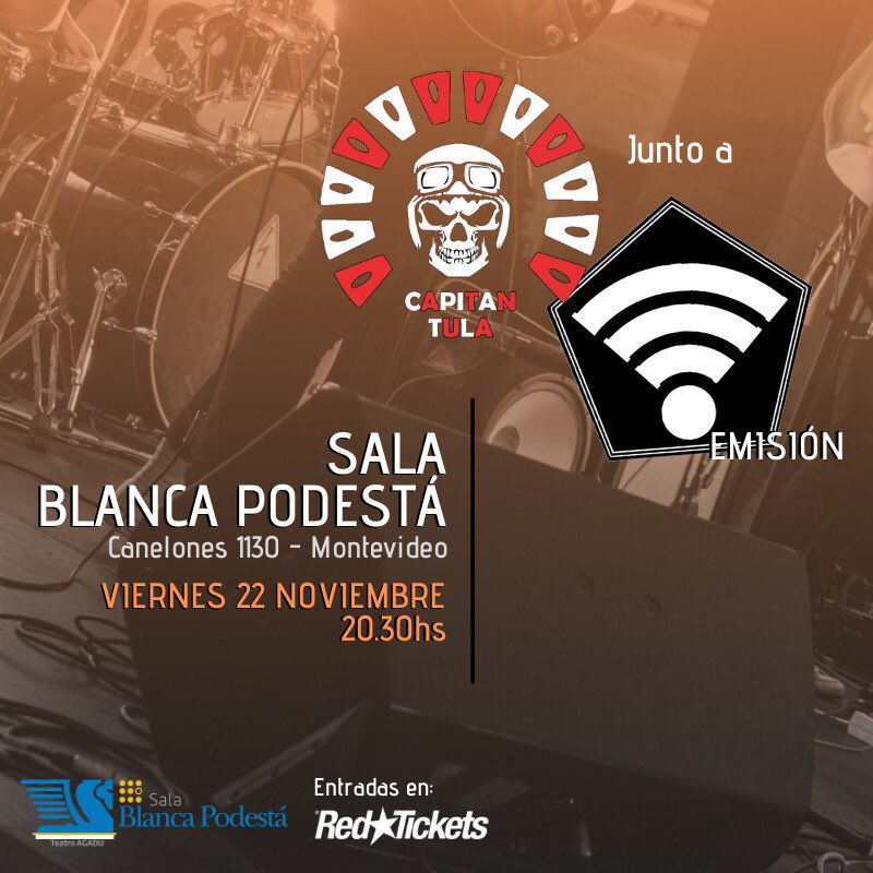 Capitan_Tula's tweet photo. 📆Viernes 22/11 tocamos con @BandaEmision en la sala #BlancaPodestá de @AGADU_UY entradas en venta por @RedTicketsUY 🔥 https://t.co/Y5vAaWyE51