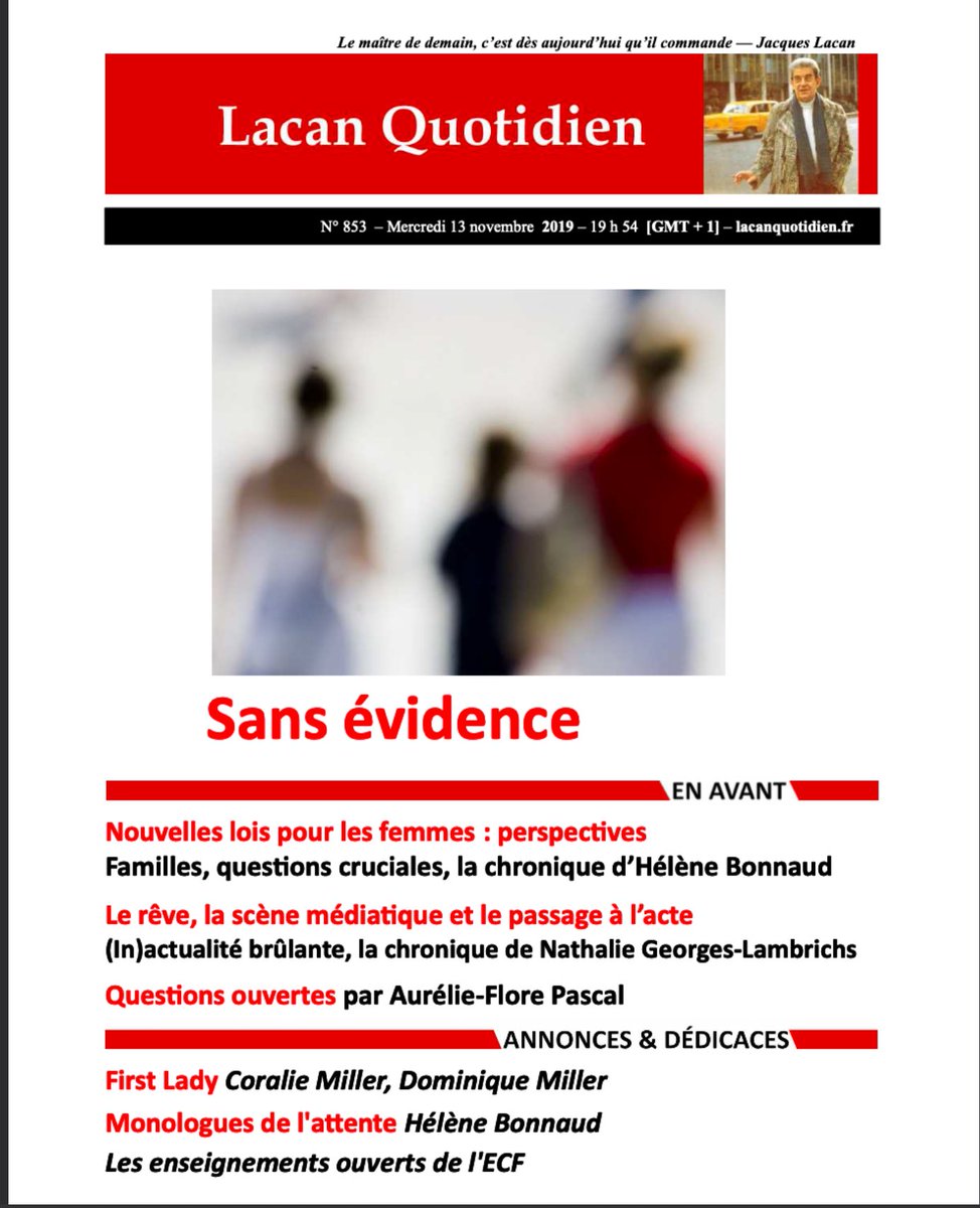 ECF_AMP's tweet photo. LACAN QUOTIDIEN 853 : Sans évidence https://t.co/NPyO6JIjDg
#LacanQuotidien #femmes #psychanalyse #PMA #ViolencesConjugales #féminicides #AdeleH #transfert #desir #enseignement #savoir https://t.co/sXlpTf3htY