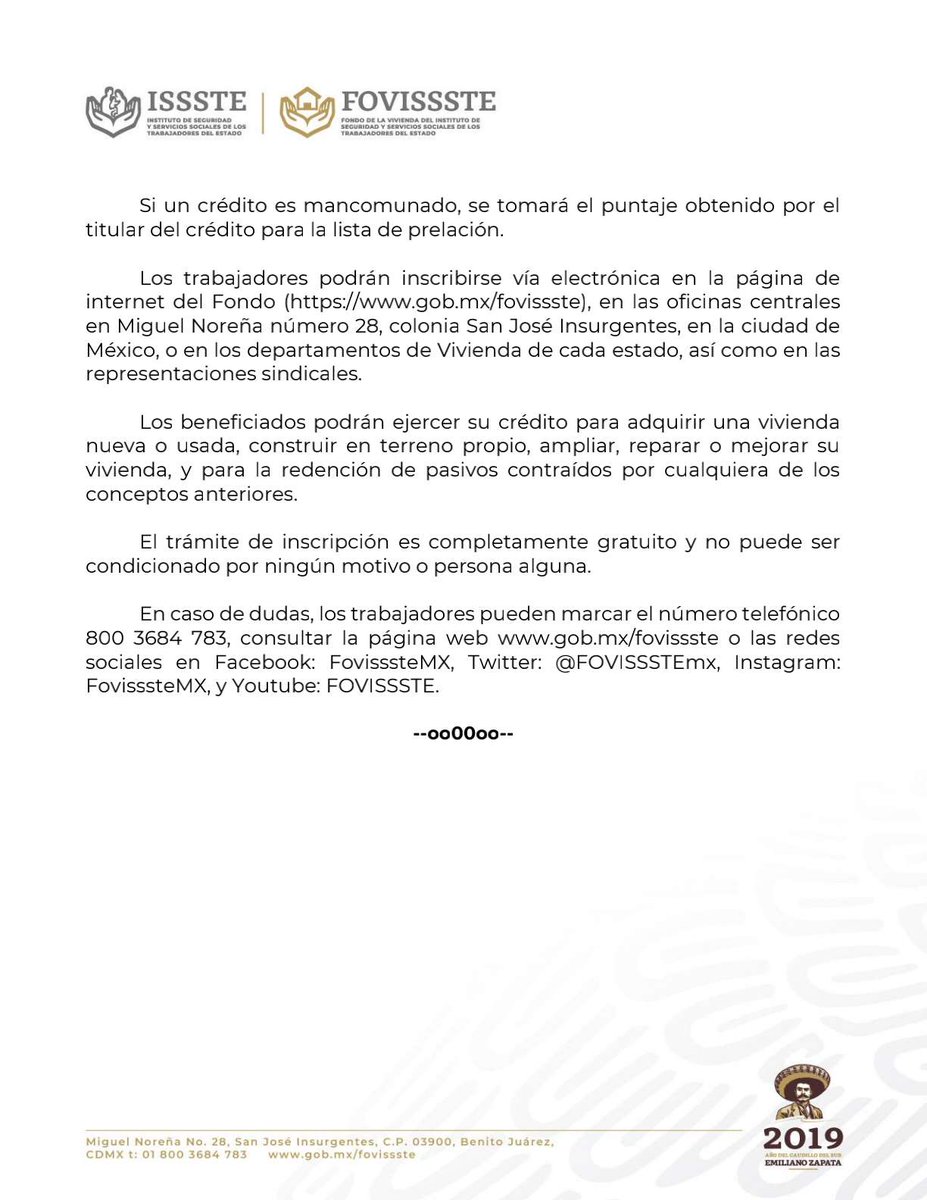 FOVISSSTEmx's tweet photo. #BoletínFOVISSSTE 📰

Amplía FOVISSSTE plazo de inscripción de acreditados
al Sistema de Puntaje 2020

•Los trabajadores tendrán hasta el 20 de noviembre para registrarse en el proceso para solicitar su crédito. https://t.co/FxYN6K7D6I
