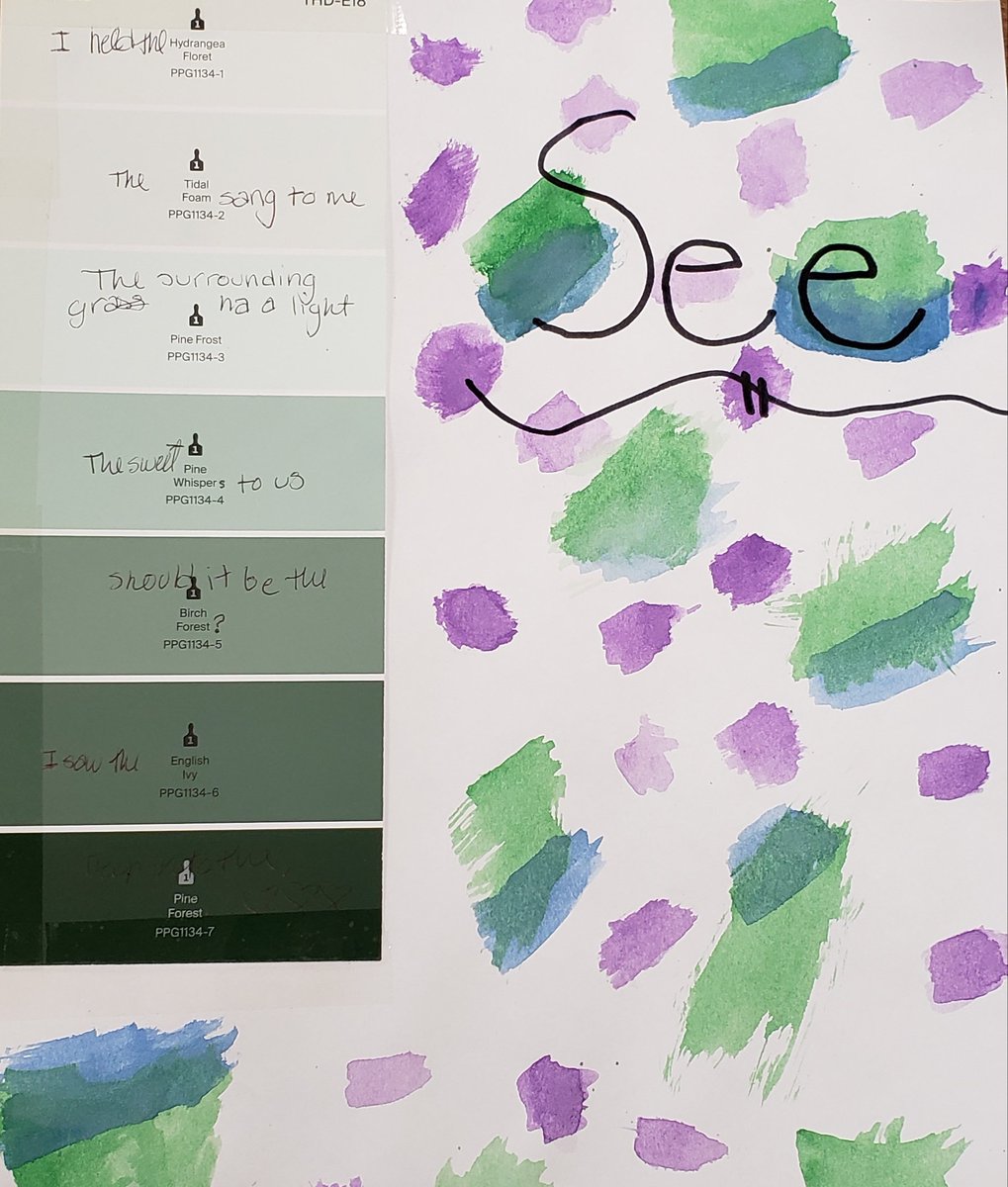 Mrs_Hoppel's tweet image. Ss in my Creative Writing Enrichment used paint chips to inspire poetry and artwork. The challenge was including the names of the paints in their poems! #creativewriting #middleschool #middleschoolwriting #CCW