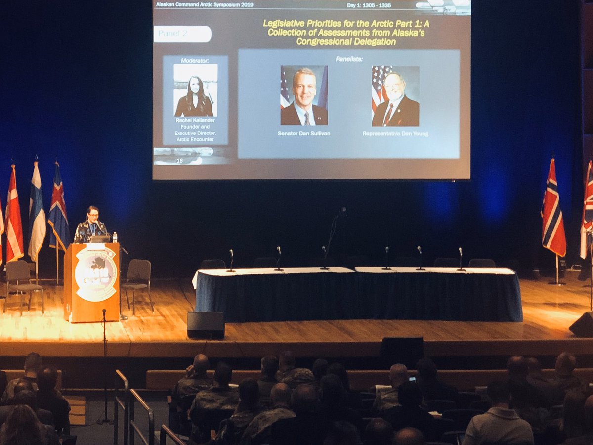 rachelkallander's tweet photo. It was an honor to represent @AESymposium today at @uafairbanks at the Alaskan Command Arctic Symposium. Thanks @repdonyoung & @SenDanSullivan for the updates and Q&A on stage with us via video from DC!
#arctic #alaskancommand #ArcticEncounter #farnorth #alaska https://t.co/de29GdKQkk