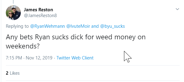 UtahSchmidt's tweet photo. @JamesReston8 @DeeHJones1 @RyanWehmann @byu_sucks Maybe don't make fun of peoples appearance? But also, things like this DEFINITELY make you an asshole. https://t.co/BXe769g9yM
