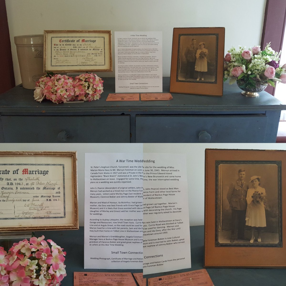 BackusPageHouse's tweet photo. A wartime wedding exhibit using my Grandparents #WW2 #lovestory #museum30 #WWII https://t.co/6lHnWBXMvY