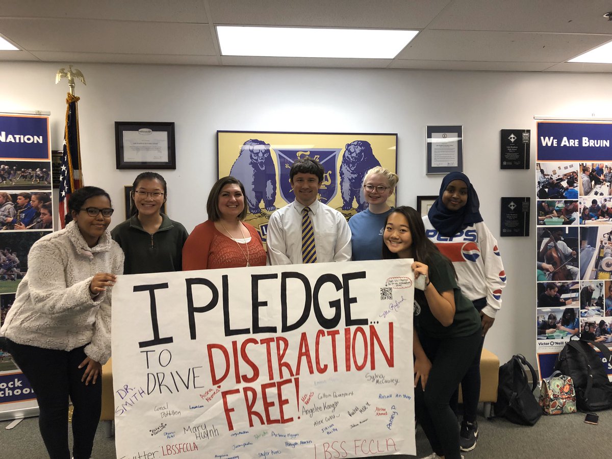 LBSSFCCLA's tweet photo. Thank you to everyone who pledged today! You can pledge anytime this month, the banner will be in the FACS hallway! Thank you @smith2dw @TeriHampton1913 @FCPSLBSS for pledging to #drivedistractionfree #notextanddrive 💜💛 @Tee1174 #LBFCCLA #FCCLA https://t.co/5jvalN3ngK
