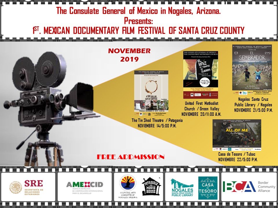 ConsulMexNog's tweet photo. The Consulate General of Mexico &amp; The Tin Shed Theatre are honored to open the 1st Mexican Documentary Film Festival of Santa Cruz County with the screening of "A six dollar cup of coffee" Tomorrow @6pm, Patagonia. Free admission. 

Check the whole program !! https://t.co/ANncPjxFbM