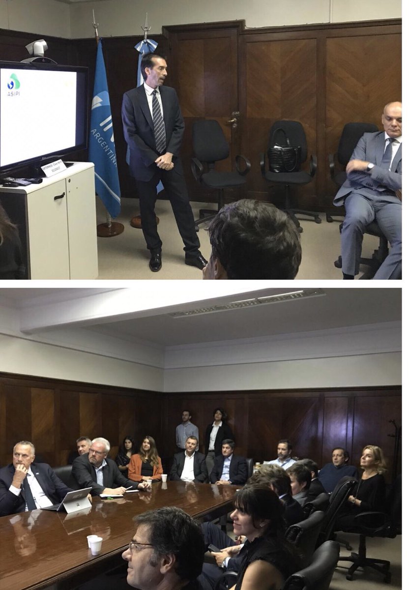 Juan Berton Moreno, co-chair de ASIPI, en la presentación del estudio del impacto de las marcas en AL hoy en las oficinas de INPI en Bs. As. Dámaso Pardo, Presidente del INPI así como actores nacionales e internacionales trabajando en temas de observancia, estuvieron presentes