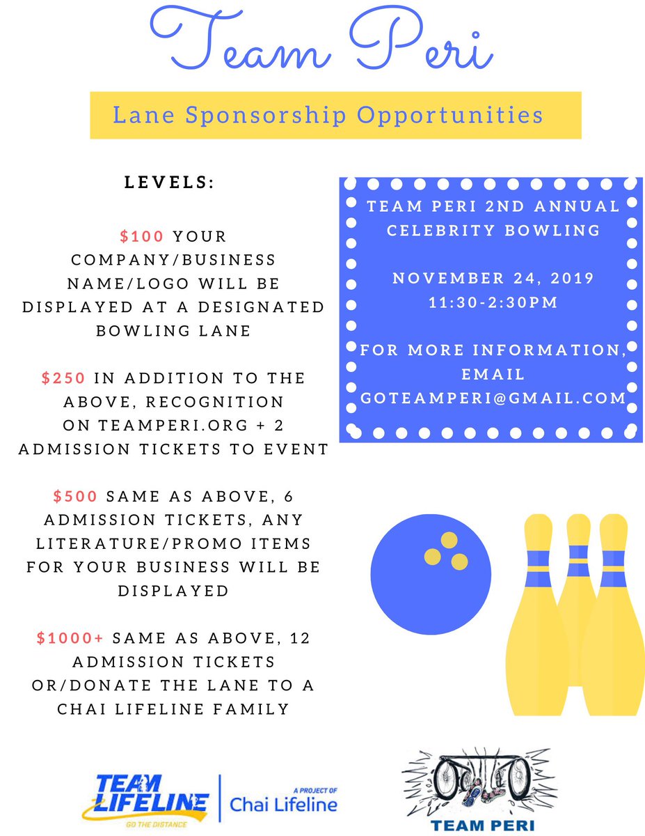 goteamperi's tweet photo. 🔦 FLASH SALE: For the next 4️⃣8️⃣ hours, use the code “Peri” to get $10 off admission. You too can join us Nov. 24 from 11:30-2:30pm @WoodmereLanescha. Can’t make it? Buy some raffles or sponsor a lane. Swipe right for more information. 
#TeamPeri #Our2020Vision https://t.co/vTtvIHbhUY