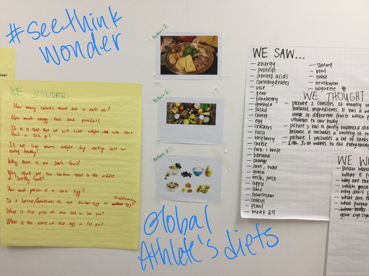 VarsitySEHS's tweet photo. #varsitySEHS students applying #seethinkwonder #visiblethinking to images of athlete's diets from around the world 🤼‍♂️🏃‍♂️💃🌏  Opening lesson for #Topic3 #IBSEHS Sumo / marathon / ballet ~~

#ibdp #ib_dp  #sfs1912 #sfslearns #seoulforeignhighschool https://t.co/ajl6hfZ52D