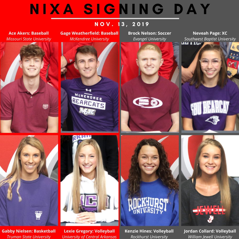 nixaathletics's tweet photo. 👏Congratulations to all of our athletes who signed their National Letter of Intent today!

@NixaBaseball @NixaVolleyball @nixagirlsbball @Nixa_Soccer @NixaXC_TF 

#EaglePride🦅 https://t.co/9zrma85NYO