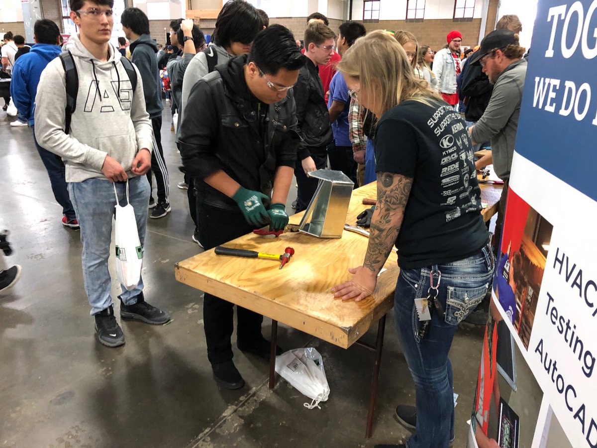 Creating custom tool boxes at the Pierce County Construction Career Day. #togetherweRfife #GetEmTrojans #FifeHSTrojans