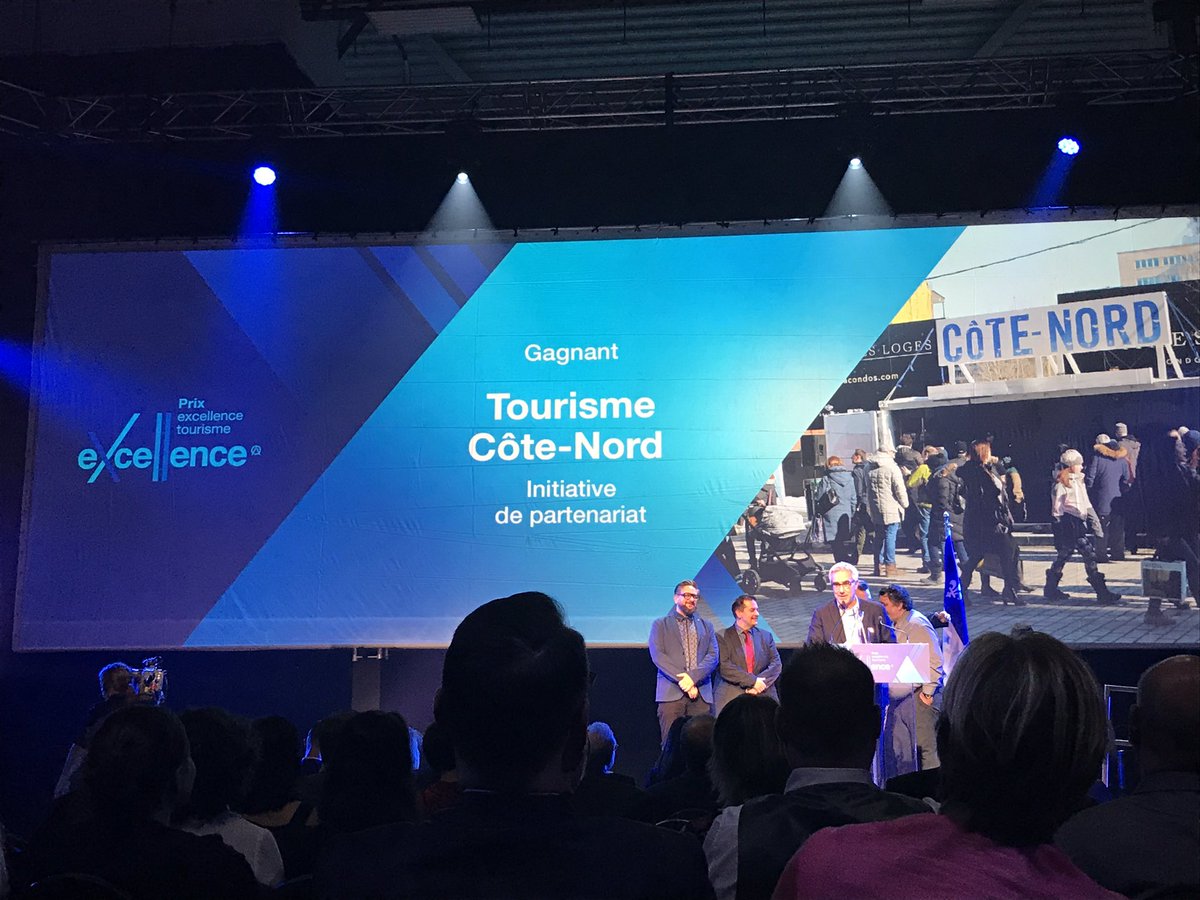 ae_keating's tweet photo. @CEDEC_QC our friends at @cotenordqc take home the award for their initiative in partnerships during the Sommet du Tourisme #excellencetourisme! Congrats! #cedecadventures https://t.co/iEcQHcdKz2