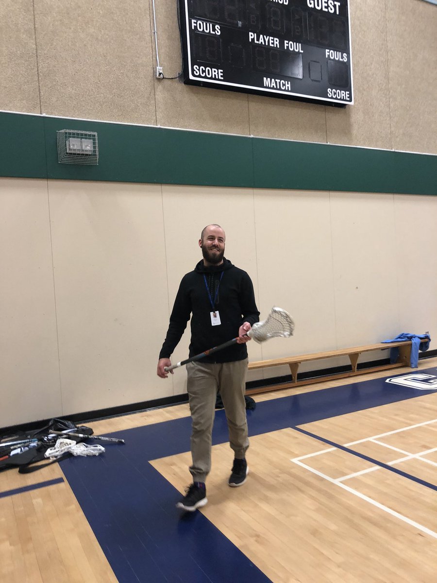 sydney_ned's tweet photo. Always fun when staff participate in activities with students! Lacrosse today at @clayburnmiddle with Coach Adam from ISPARC (Indigenous Sport, Physical Activity & Recreation Council) I had the pleasure of sharing my uncle’s traditional lacrosse stick. #IndigenizingEducation https://t.co/iggORETMh6