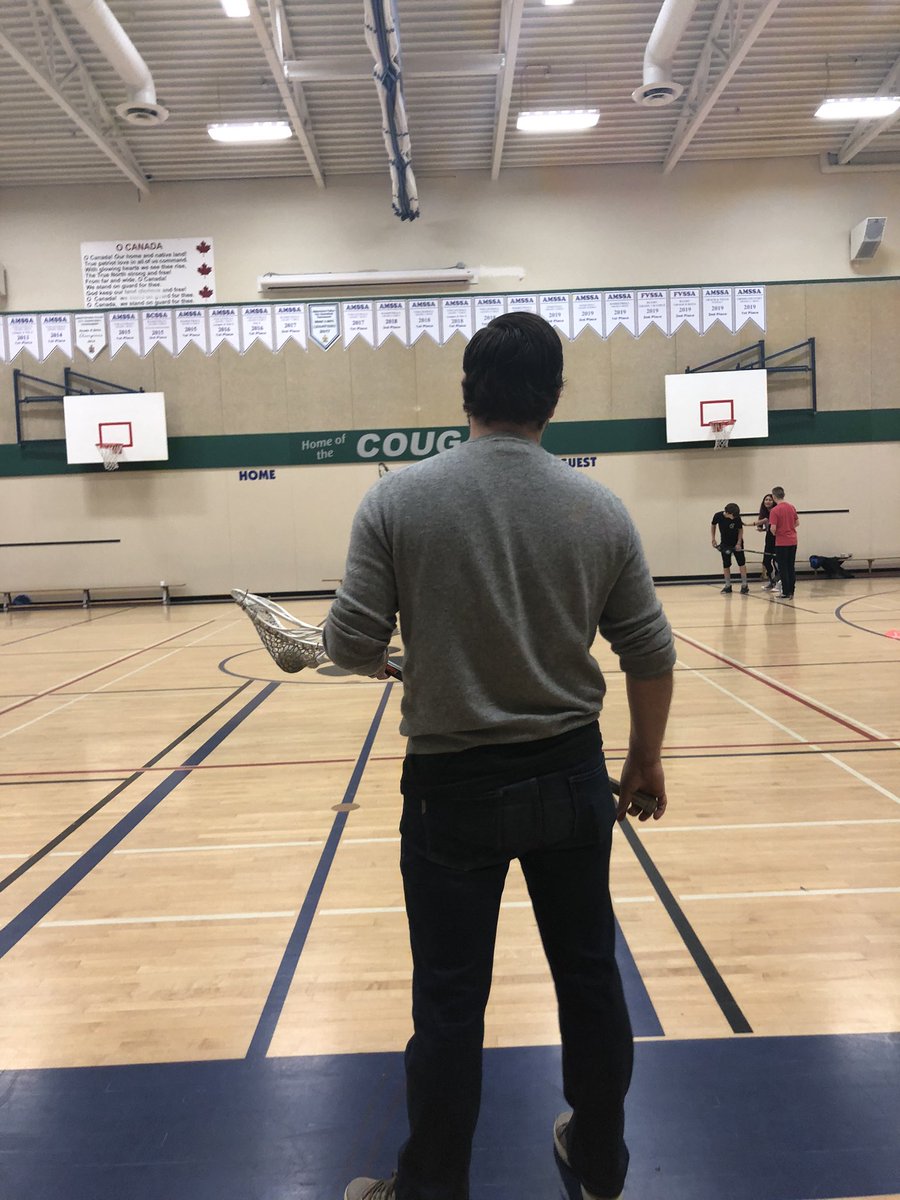 sydney_ned's tweet photo. Always fun when staff participate in activities with students! Lacrosse today at @clayburnmiddle with Coach Adam from ISPARC (Indigenous Sport, Physical Activity & Recreation Council) I had the pleasure of sharing my uncle’s traditional lacrosse stick. #IndigenizingEducation https://t.co/iggORETMh6