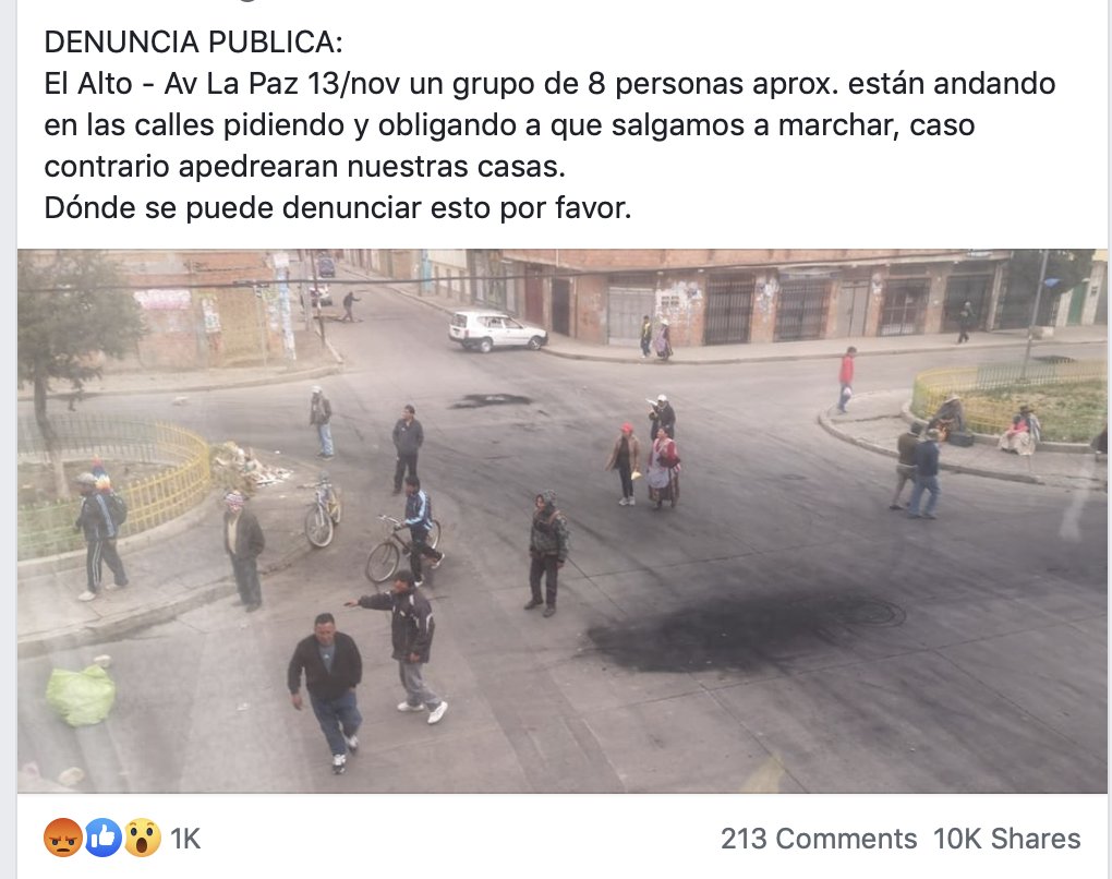 AndyIbanezK's tweet photo. "A group of around 8 people are walking around and knocking on doors, forcing us to protest. If we don't, they throw stones at our houses."
#terrorismoMasista #TranslateBO #TraductoresBO https://t.co/oA5pKunRIj