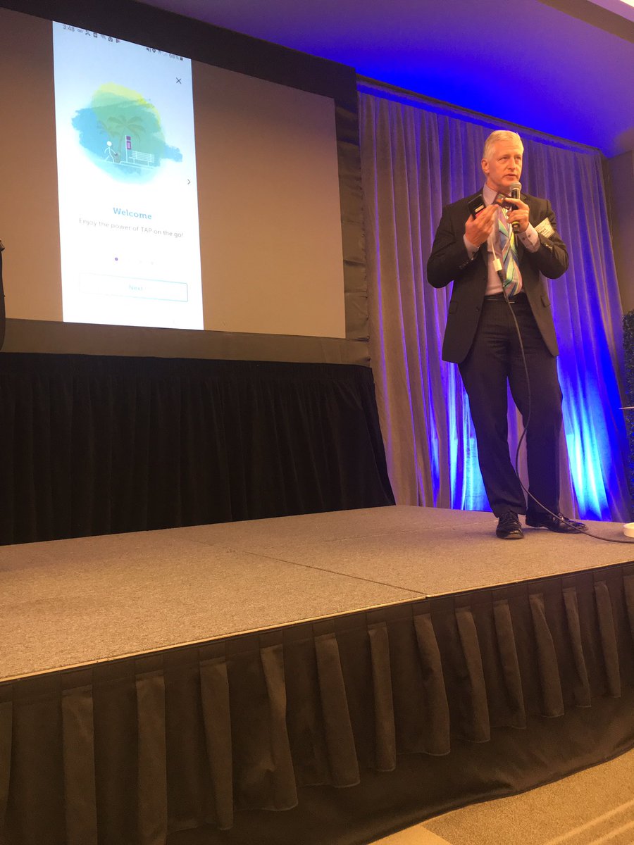 CubicTS's tweet photo. The force of the TAP 📱, presented by Mark Kroncke on stage at the @CalTransit #innovation theater. #maas #LATap #caltransit54 https://t.co/4V9QgRorgn