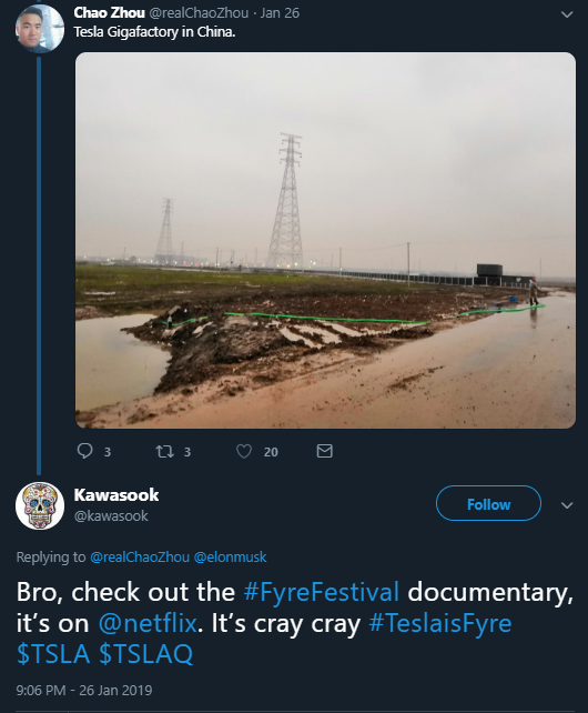 January:In January  @realChaoZhou started documenting the construction of Gigafactory 3 in China. Amused by the so-called Mudfactory,  $TSLAQ quickly became followers and friends of Chao.