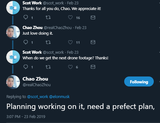 February 1/2:Excited about his new friends,  @realChaoZhou started also using their  $TSLAQ tag and the compliments kept coming.