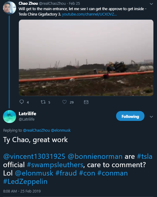 February 1/2:Excited about his new friends,  @realChaoZhou started also using their  $TSLAQ tag and the compliments kept coming.