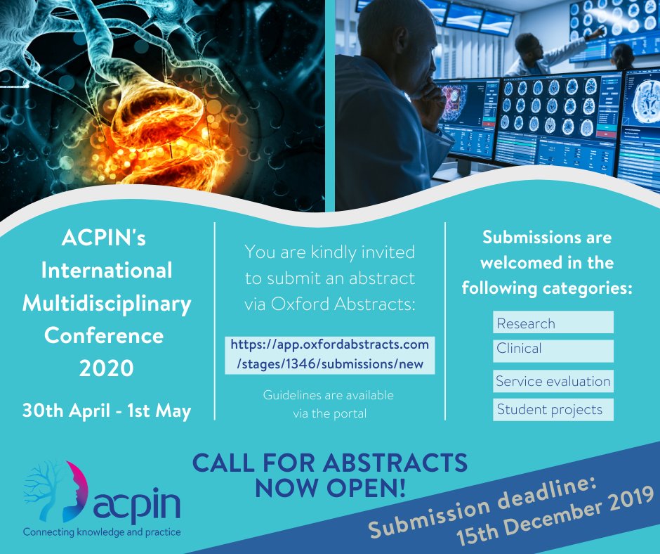 ACPIN_UK's tweet photo. Don't forget! There's still plenty of time to submit your abstract - the closing date is 15th December. Visit https://t.co/4dDYgtKyVS to submit
#ACPIN2020 #HITTogether #abstract https://t.co/iVYCvM0Buc