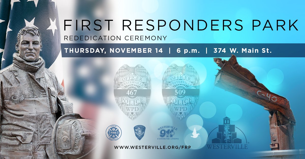 tellwesterville's tweet photo. Come gather with the #Westerville community tomorrow as we rededicate First Responders Park at 6 p.m.

We’ll light luminaries, reflect on the history of the park and honor our first responders. After formal remarks, take time to walk through the new space and view the memorials. https://t.co/hiT7XcWcg1