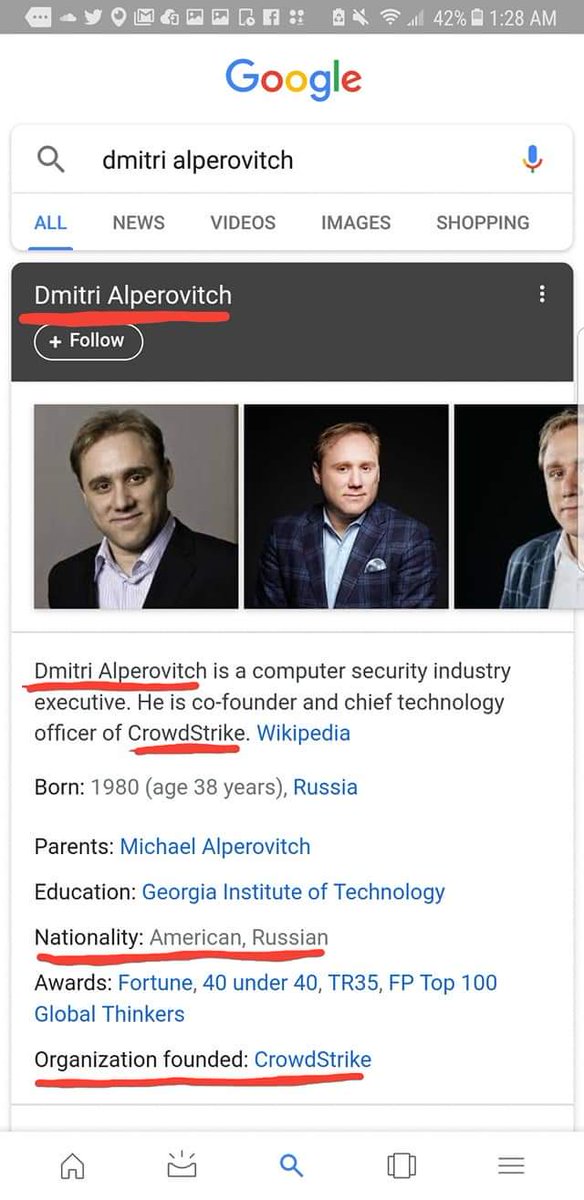 So I showed you Dimitri the Atlantic council member but here's Dmitri Alperovich the Co Founder and chief technology of Crowd Strike