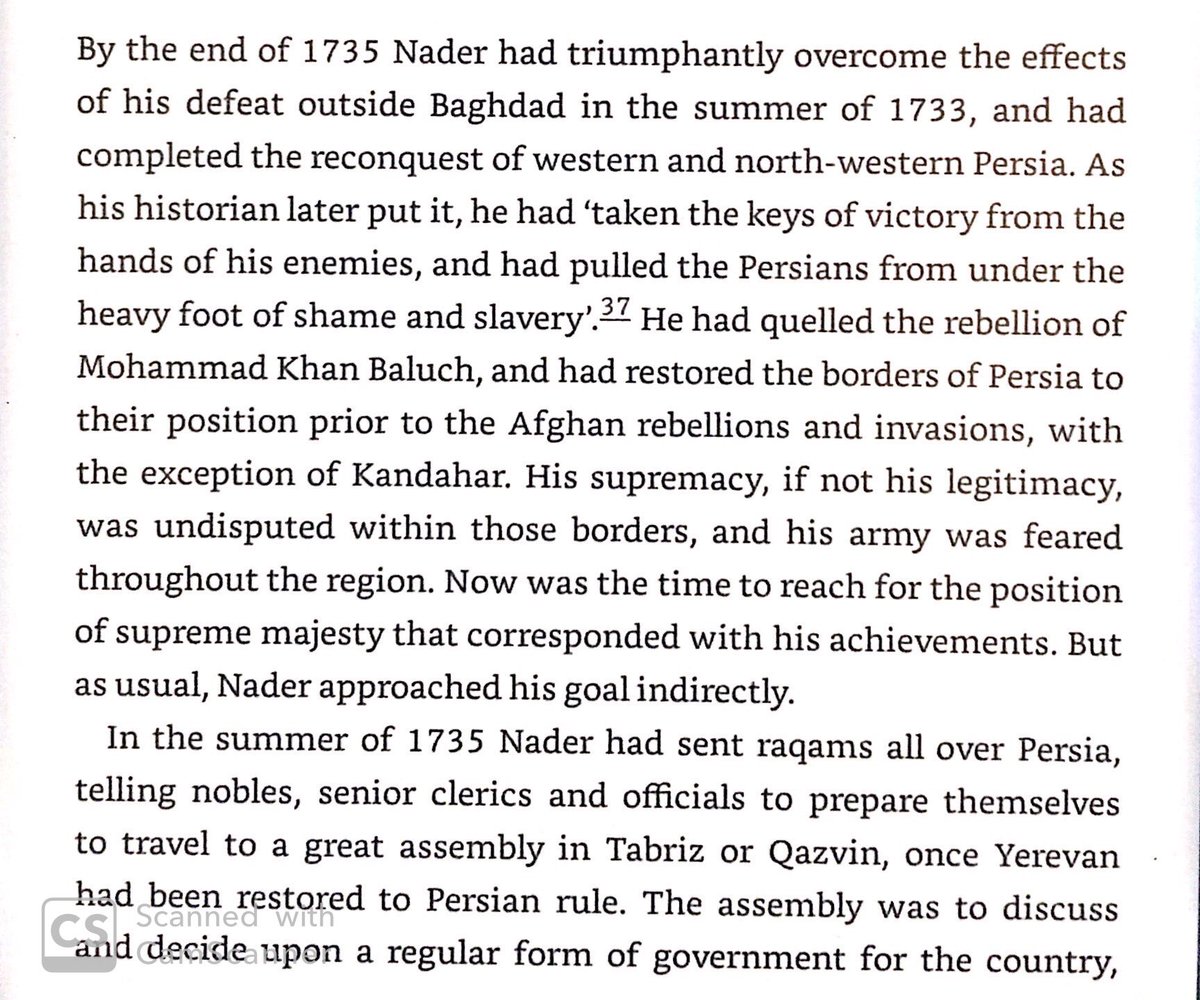 Within 2 years, Nader had avenged his defeat at Bagdad & restored Persia’s borders. In victory, he won enough support to make himself Shah, convert Iran to a 5th school of Sunni Islam, & found a new dynasty.