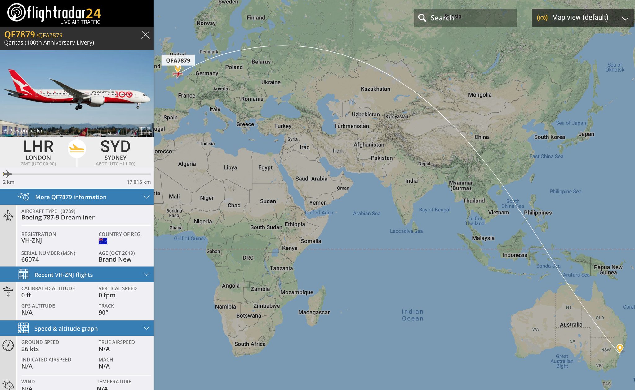 Qantas Flight Tracker Map Flightradar24 On Twitter: "The 2Nd @Qantas #Projectsunrise Flight Has Just  Departed London For Sydney. #Qf7879 Is Planned To Take 19 Hr 18 Min.  Takeoff Weight: 231,920 Kg Fuel: 100,000 Kg (Not Quite