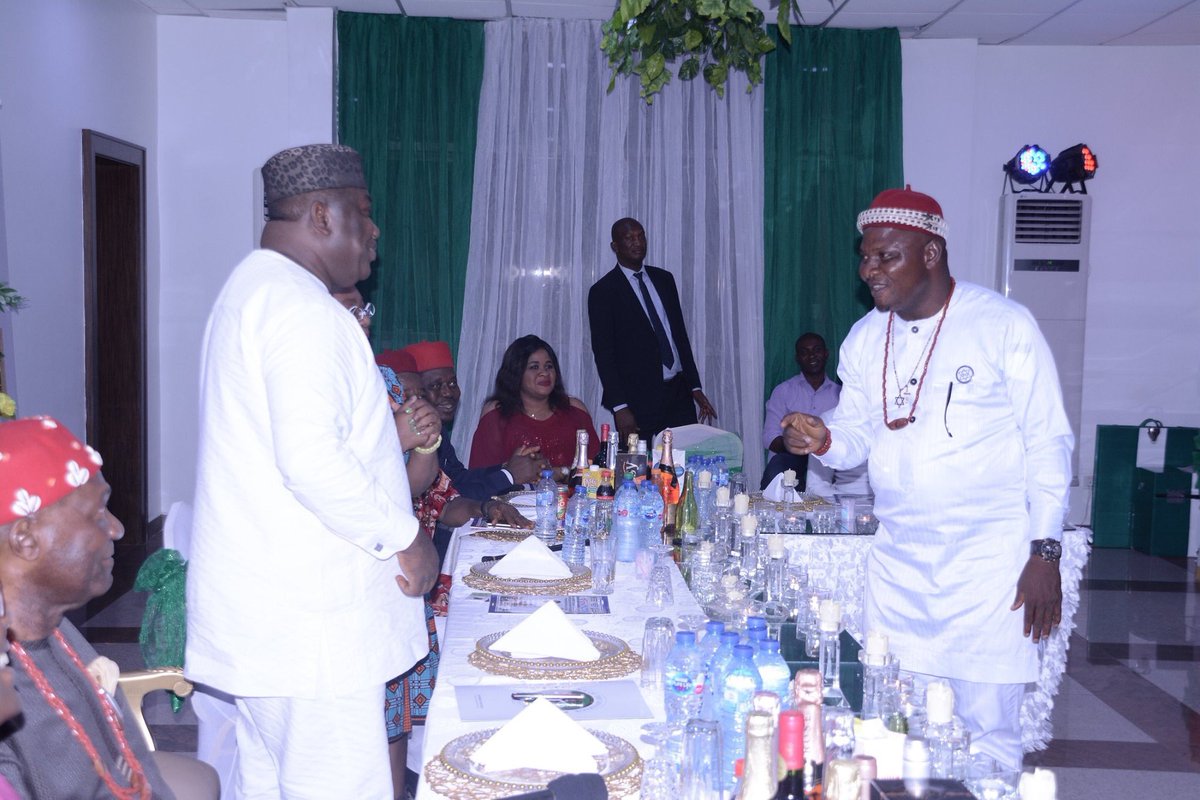 world_igbo's tweet photo. The Executive Gov of Enugu State, Rt Hon Ifeanyi Ugwuanyi (Gburugburu),on Monday (11/11/19), played host to His Majesty, Eze Chukwuemeka Eri 34th, Eze Aka Ji Ovọ Igbo alongside African-Americans whose DNA tests confirmed they are Igbo people, at the Government House in Enugu. https://t.co/TcF6p9RxTa
