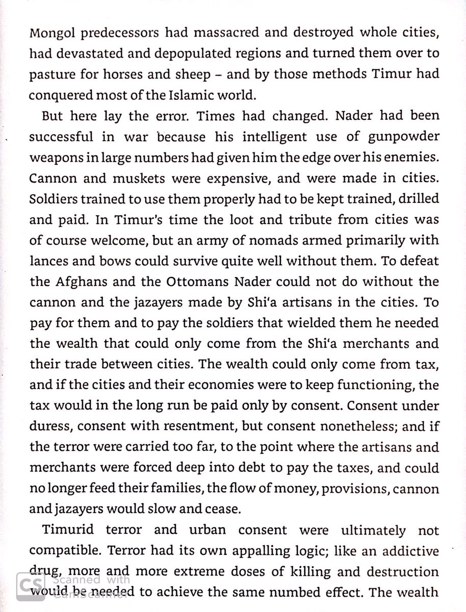 Nader’s nomad mindset - fund the army through plunder & heavy urban taxation. By 1736 he’d plundered & taxed Persia dry, so he secularized Shia clerical properties for money. No doubt this partly drove his conversion to Sunni.