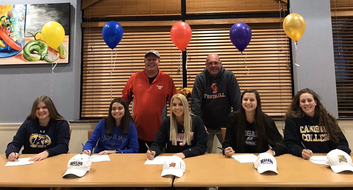 National Signing Day!Congratulations on signing your National Letter of Intent to Meg, Lexi, LaRen, Maddie &amp; Kylie!
<a href="/CanisiusWLAX/">Canisius Women's Lacrosse</a> 
<a href="/MarylandWLax/">Maryland Women's Lacrosse</a> 
<a href="/NiagaraWLAX/">Niagara Women's Lax</a> 
<a href="/UrsulineLAX/">Ursuline LAX</a> 
<a href="/KentStLax/">Kent State Lacrosse</a> 
@CABravesSports 
@BravesSupt