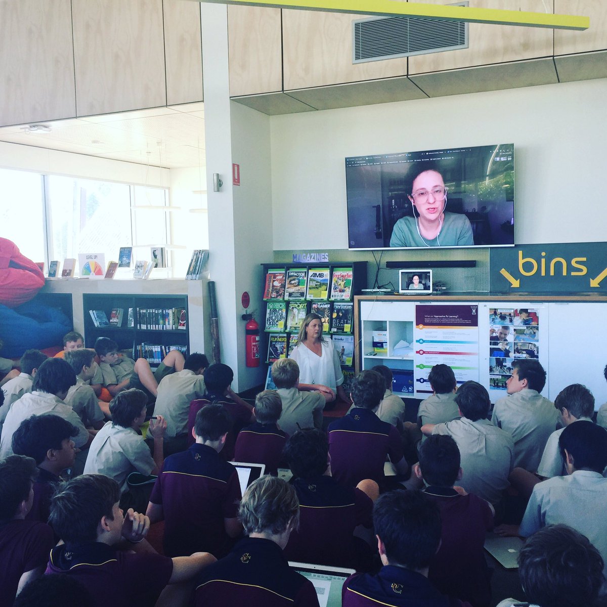 Our year 8s are studying Compass by Jessica Bellamy.  Today they were lucky enough to Skype with Jessica and ask her some great questions about the book #schoollibrarylife #authorvisit #jessicabellamy #compass #scotchreads