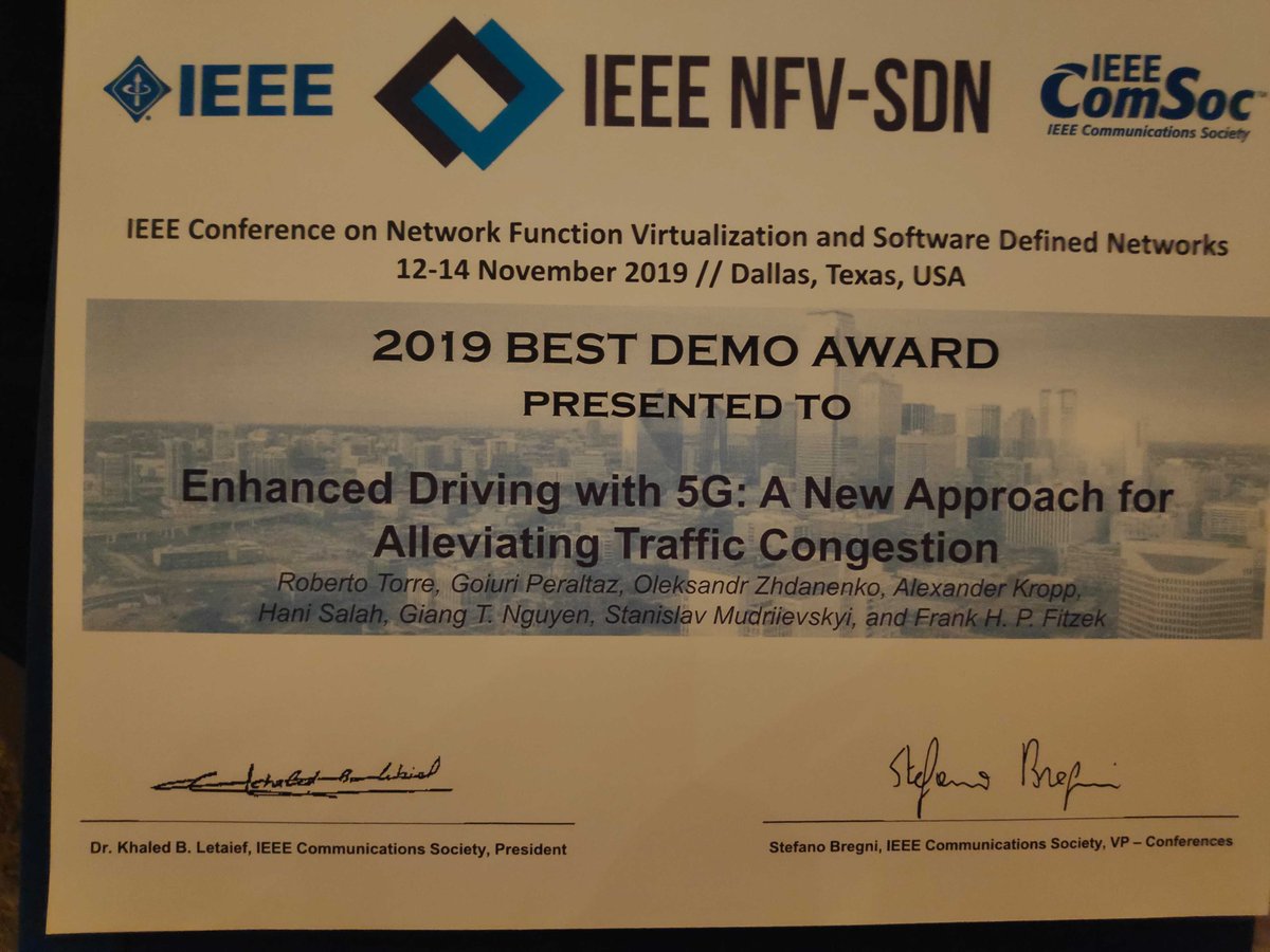 ComNets_TUD's tweet photo. Time to celebrate! We just won the best demo award at the #IEEE #NFV #SDN conference! https://t.co/WNRJV5rGQu