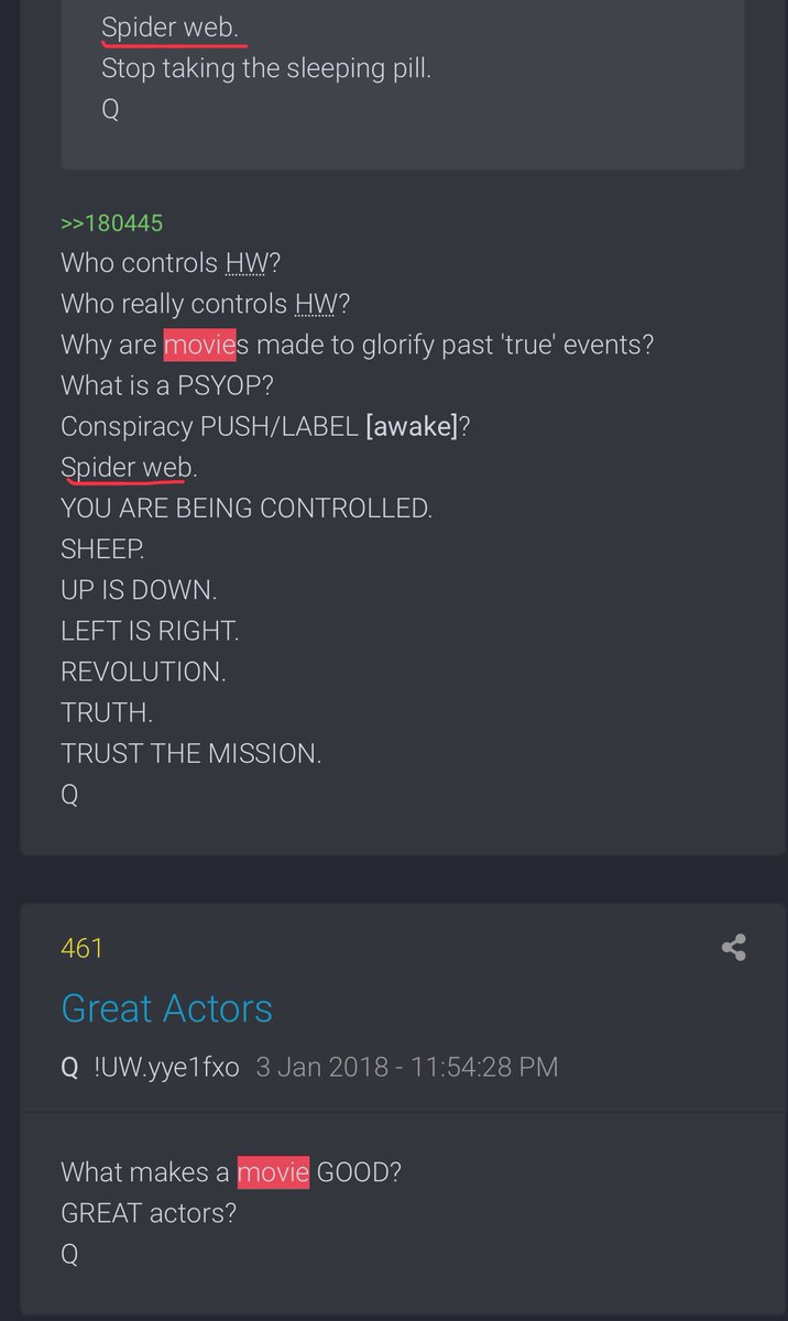 24 of 25“Who controls HW? (Hollywood)Who really controls HW?Q”The CA controls Hollywood. There’s more if you back up that video to 24:00 you’ll hear Manson talk about a SPIDER on cigarettes, relating to the spider and that’s why he made them in “prison”. Spiders huh? 