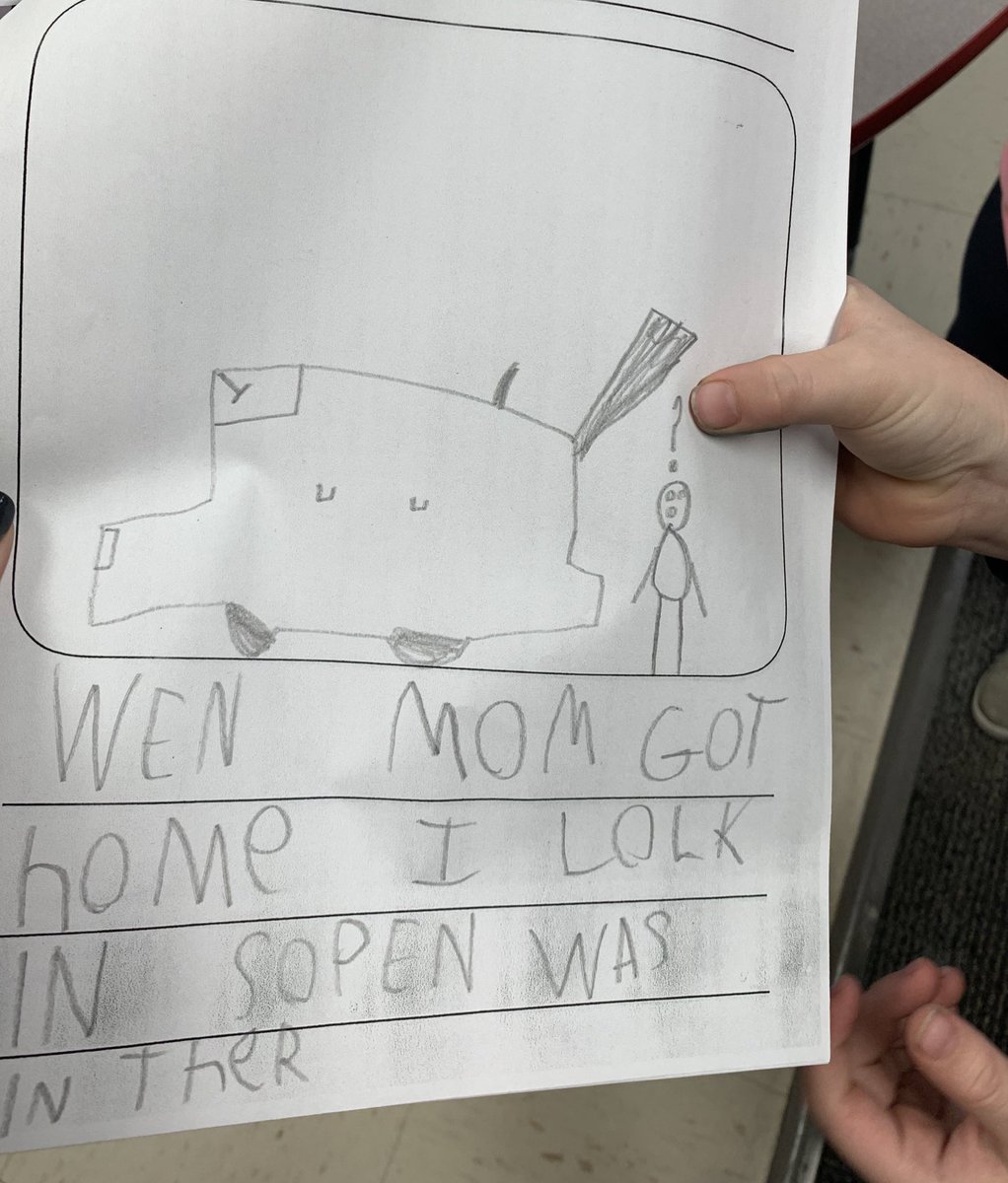 amber28reeves's tweet photo. Today we read a book where the main character had a ? above his head because he was confused. Check out this writer trying out that craft move all on his own. And check out his brave spelling! #rooswrite @bweroos https://t.co/cAvSITUF2g
